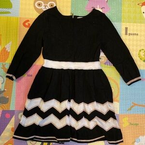 Milly Minis Black Sweater Dress with Beige Zig Zag Stripe - 2T